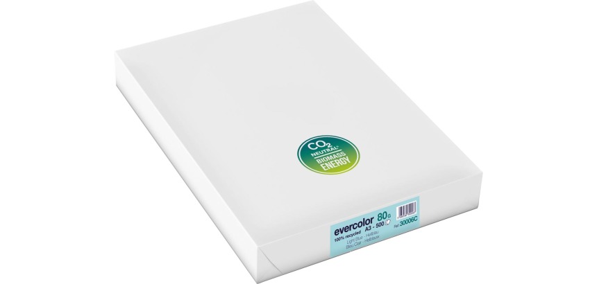 Clairefontaine Evercolor papier couleur recyclé, A3, 80g, 500 feuilles, bleu vif