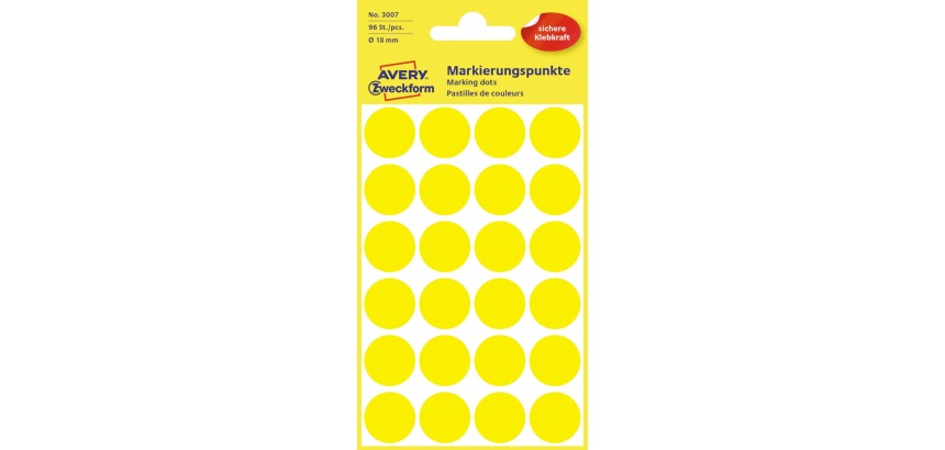 Etiquette Avery 3007 ronde 18mm jaune 96 pièces