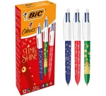 Bic stylo bille 4 couleurs Time to Shine, couleurs assorties, boîte de 12 pièces