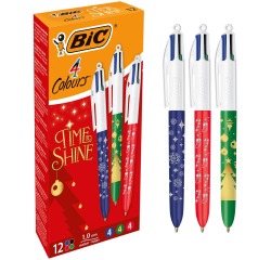 Bic Kugelschreiber 4 Farben Time to Shine, verschiedene Farben, Schachtel mit 12 Stück