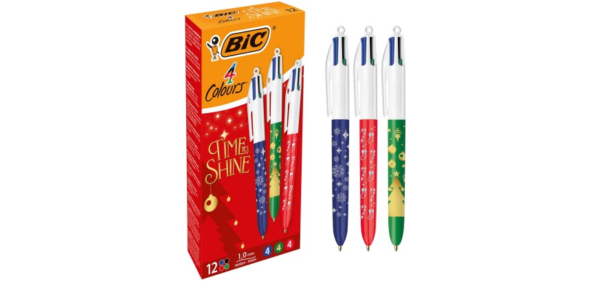 Bic stylo bille 4 couleurs Time to Shine, couleurs assorties, boîte de 12 pièces