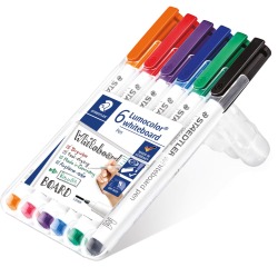 Staedtler whiteboard pen Lumocolor Pen, opstelbare box met 6 stuks in geassorteerde kleuren