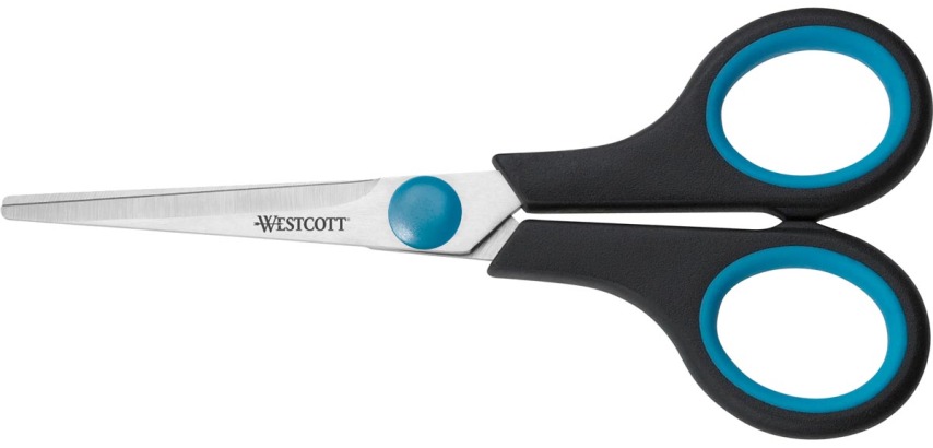 Westcott schaar Easygrip, ft 14 cm, rechts en links, scherpe punt, RVS, blauw/zwart, blister van 1 stuk