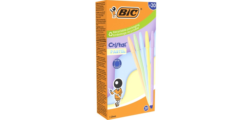 Bic balpen Cristal Medium pastel, doos van 20 stuks, assorti