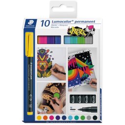 Staedtler Lumocoler 317, OHP-marker, permanent, 1,0 mm, etui van 10 stuks in geassorteerde kleuren