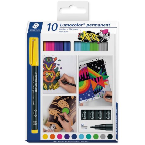 Staedtler Lumocoler 317, marqueur OHP, permanent, 1,0 mm, étui de 10 pièces en couleurs assorties