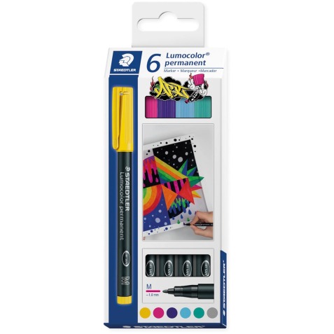 Staedtler Lumocoler 317, marqueur OHP, permanent, 1,0 mm, étui de 6 pièces en couleurs assorties