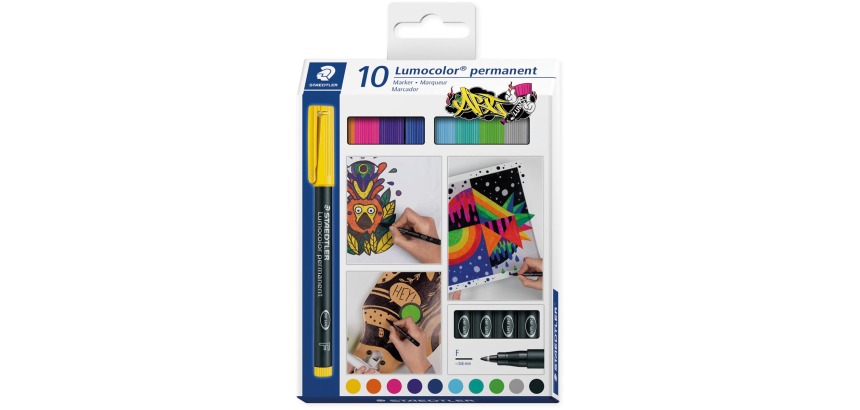 Staedtler Lumocoler 318, OHP-marker, permanent, 0,6 mm, etui van 10 stuks in geassorteerde kleuren