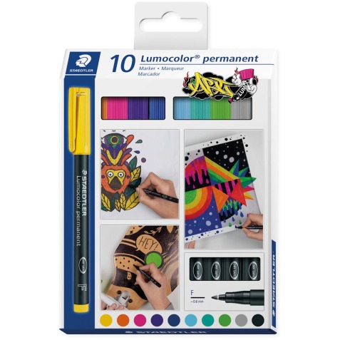 Staedtler Lumocoler 318, marqueur OHP, permanent, 0,6 mm, étui de 10 pièces en couleurs assorties