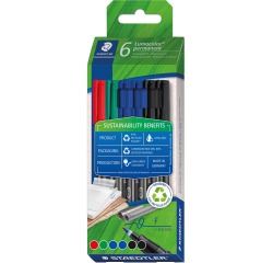 Staedtler Lumocolor 318 marqueur permanent, fine, assorti, étui de 6 pièces