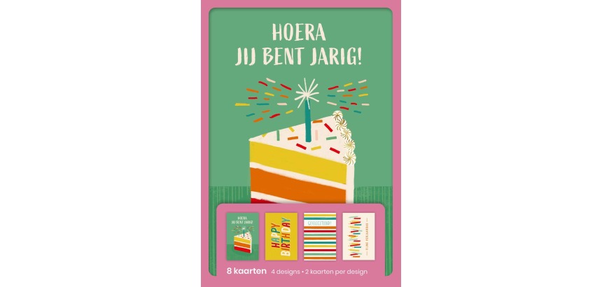 Hallmark cartes de souhaits, hoera c'est ton anniversaire (NL), blister de 8 pièces