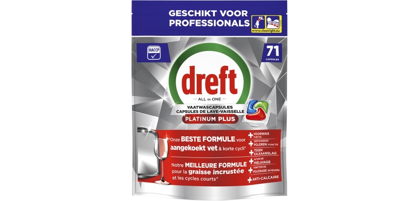Dreft Pro Platinum Plus dishwasher tablets, Regular, pack of 71 capsules