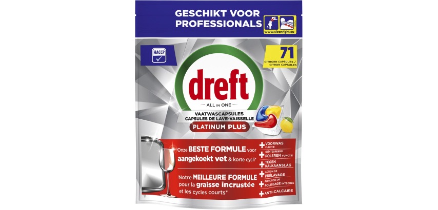 Dreft Pro Platinum Plus dishwasher tablets, Lemon, pack of 71 capsules