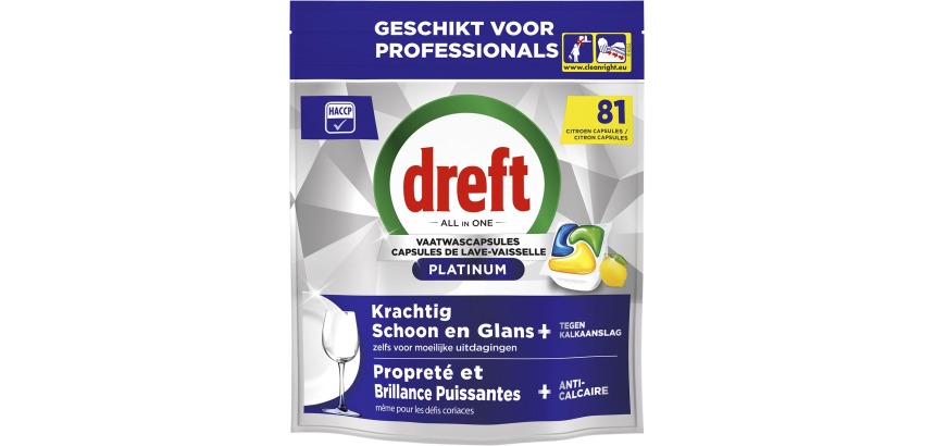Dreft Pro Platinum tablettes pour lave-vaisselle, Lemon, paquet de 81 capsules