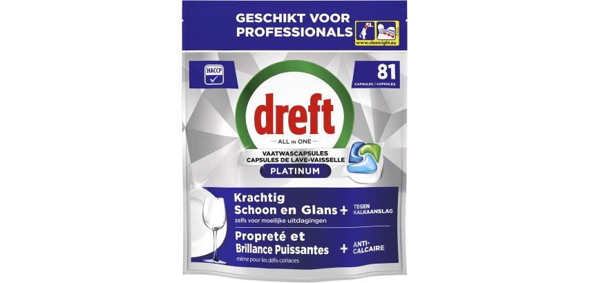 Dreft Pro Platinum tablettes pour lave-vaisselle, Regular, paquet de 81 capsules