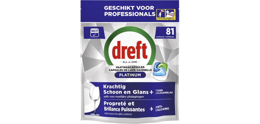 Dreft Pro Platinum tablettes pour lave-vaisselle, Regular, paquet de 81 capsules