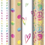 Rainbow wrapping paper, 70 cm x 1.5 m, 4 different patterns