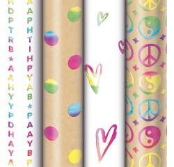 Papier cadeau Rainbow, 70 cm x 1,5 m, 4 motifs différents