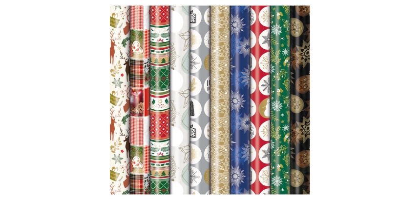 Papier cadeau Noël Premium, 70 cm x 2 m, couleurs assorties
