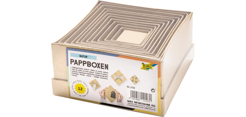 Folia boîtes pour décoration, carrées, en carton, paquet de 12 pièces en tailles assorties, brun