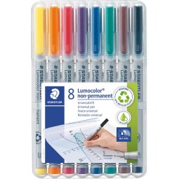 Staedtler Lumocolor 311, OHP-marker, non permanent, 0,8 mm, box van 8 stuks in geassorteerde kleuren