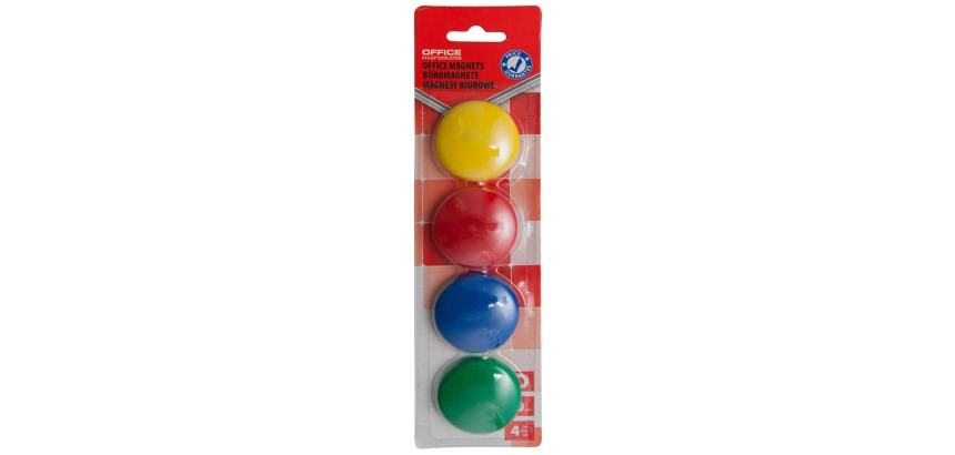 OFFICE magnets, 40 mm, assorted colors, pack of 4 pieces