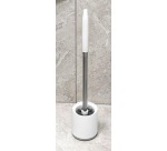 Brosse de toilette en plastique avec pied rond, accrochable, blanc