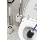 Brosse de toilette en plastique avec pied rond, accrochable, blanc