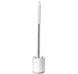 Brosse de toilette en plastique avec pied rond, accrochable, blanc