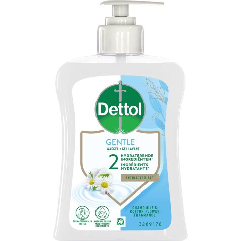 Dettol savon mains Gentle, camomille et fleur de coton, flacon de 250 ml