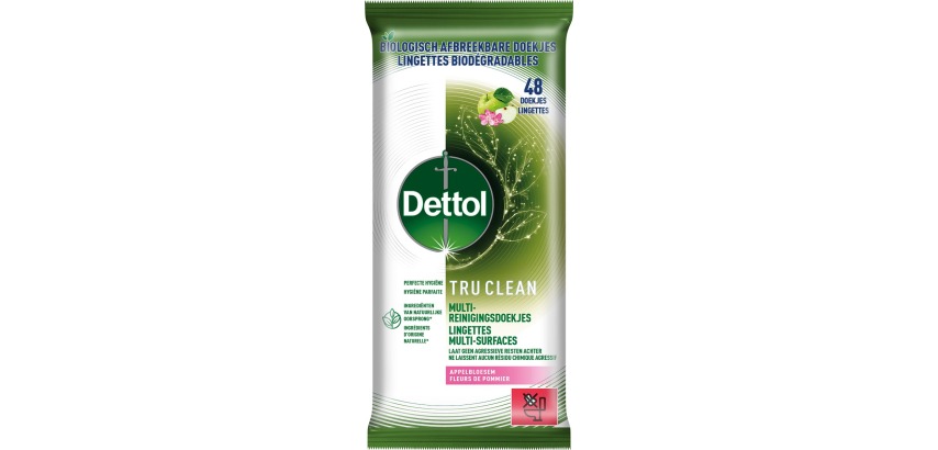 Dettol TruClean cleansing wipes, apple blossom, pack of 48 pieces