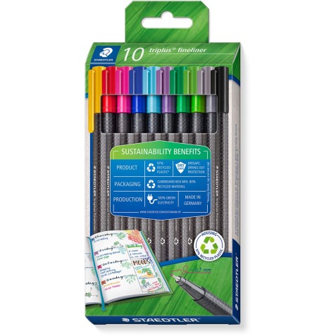 Staedtler Triplus fineliner eco, boîte de 10 pièces, assorti