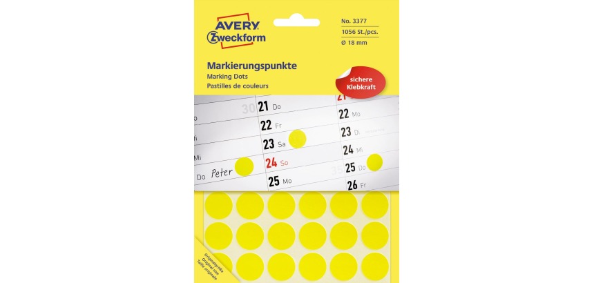 Avery Etiquettes ronds diamètre 18 mm, jaune, 1.056 pièces