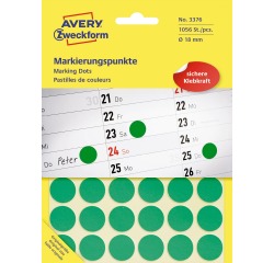 Avery Ronde etiketten diameter 18 mm, groen, 1.056 stuks