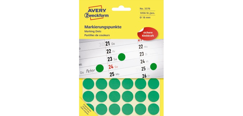 Avery Ronde etiketten diameter 18 mm, groen, 1.056 stuks