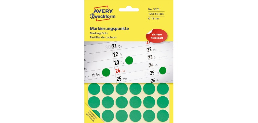 Avery Ronde etiketten diameter 18 mm, groen, 1.056 stuks