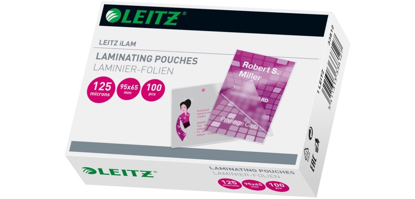 Leitz Eva pochette à plastifier ft 65 x 95 mm, 250 microns (2 x 125 microns), paquet de 100 pièces