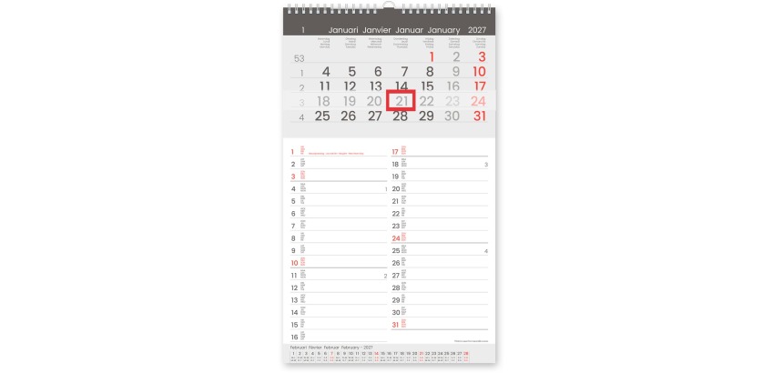 Calendrier mois Memo-Manager, 4 langues, 2027