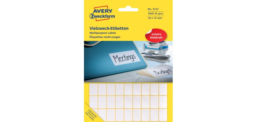 Etiket Avery Zweckform 3312 18x12mm wit 1800stuks