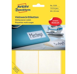 Etiketten mit Mehrfachverwendung 80 x 54 mm weiß - Packung mit 112 Stück