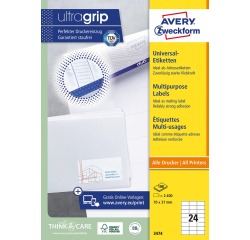 Etiket Avery Zweckform 3474 70x37mm wit 2400stuks
