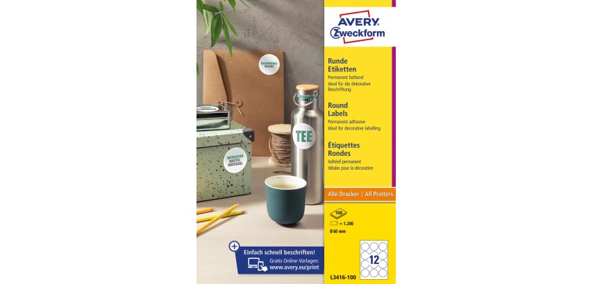 Avery Label L3416-10 round 60mm white 120 pieces