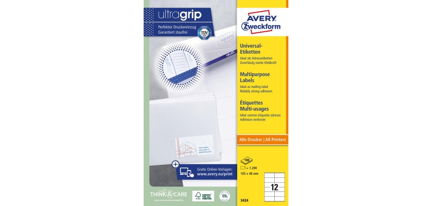 Avery-Etiketten 3424 105x48mm weiß 1200 Stück