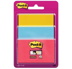 Post-it Super Sticky notes, 45 vel, 3 formaten, geassorteerde kleuren , op blister