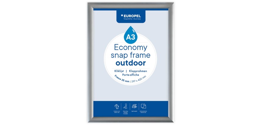 Europel Klickrahmen Economy, wasserdicht, Rahmen 25 mm, Format A3, Silber