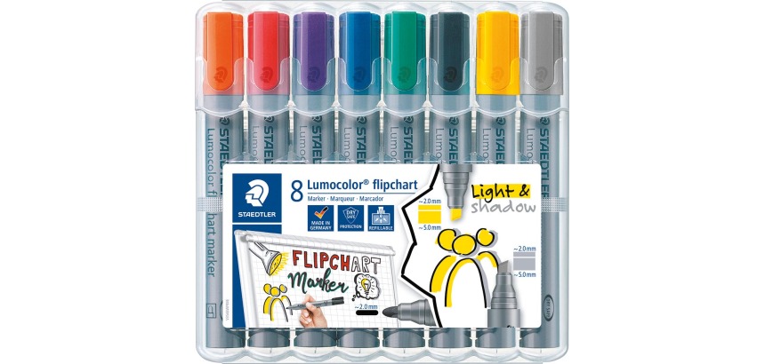 Marqueur pour tableaux de conférence Lumocolor, 8 pièces en couleurs assorties