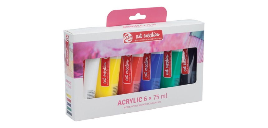 Talens Art Creation acrylverf tube van 75 ml, set van 6 tubes in geassorteerde kleuren