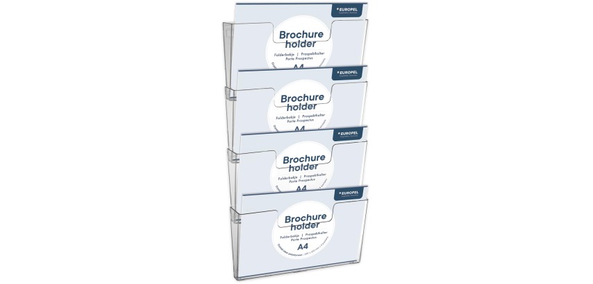 Europel wall-mounted brochure holder 4x A4 landscape to couple transparent 4 pieces