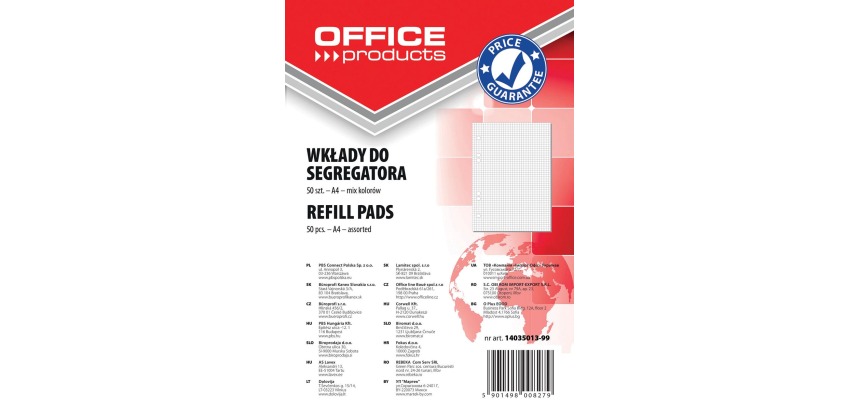 OFFICE products liasse pour classeurs, A4, 80 g, 6 trous, 50 feuilles, quadrillé 5 mm, blanc