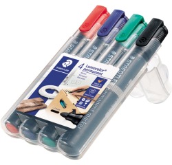Staedtler Lumocolor 352, marqueur permanent, pointe ronde, 2 mm, étui de 4 pièces en couleurs assorties